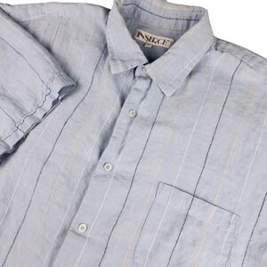 Inserch Linen Shirt Mens 3XL Button Up Blue Striped Short Sleeve Camp Vacation